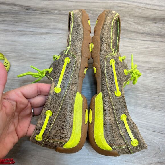 Twisted X Youth Brown Neon Bomber Leather Boat Shoe Loafers Size 3M (YDM0005) - Picture 3 of 10